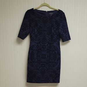 Tahari Elegant Navy Blue W Black Velvet Dress, Sz 4P Cocktail Office Business